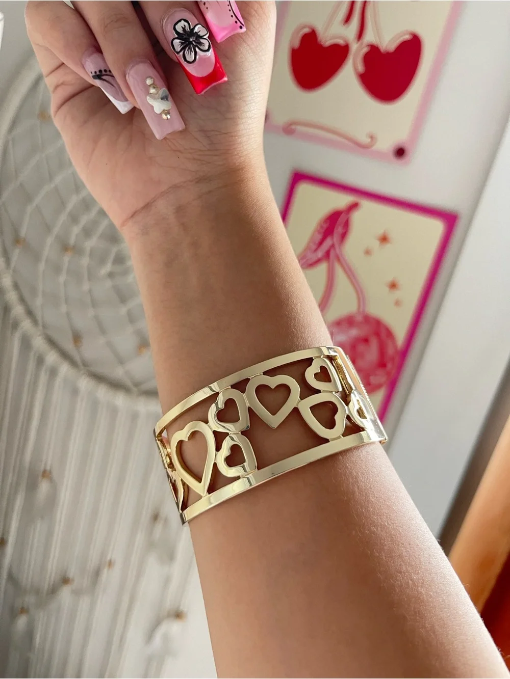 Gold Heart Cutout Cuff Bracelet - Women Jewelry